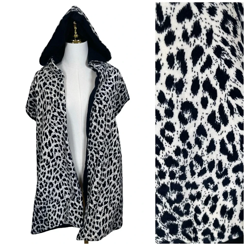 Leopard Print‎ Hooded Scarf Wrap Women Black White Animal Print Hooded Shawl